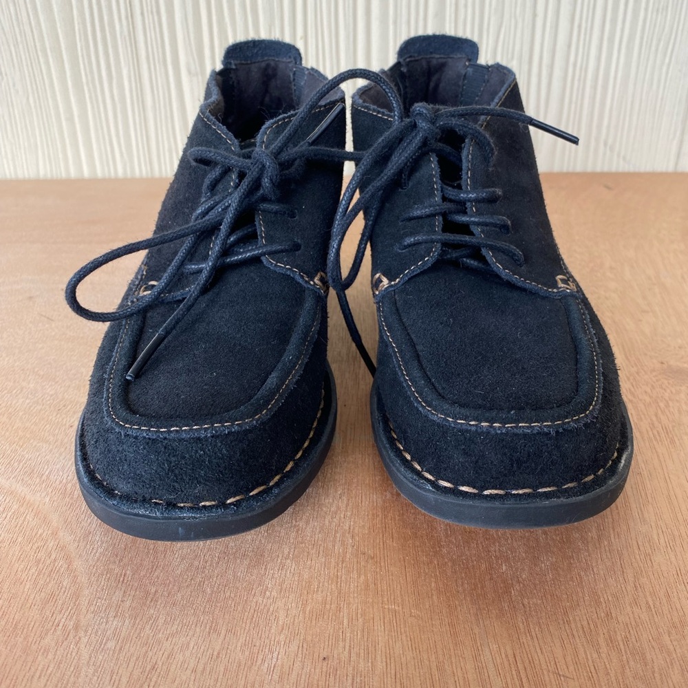 Clarks Black Ankle Boots with Moc-Toe Design